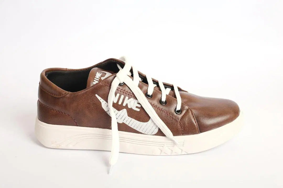 Stylish Men's Brown Synthetic Leather Sneakers